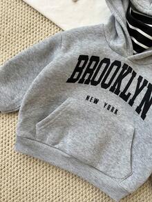 SHEIN 男婴保暖内衬卫衣，针织套头衫，休闲字母图案圆领长袖上衣，适合室内、室外、日常穿着、运动、聚会、秋冬季摄影等场合。 - 灰色 - 查看 5