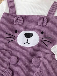SHEIN Baby Girls Cute Bear Purple Corduroy 2 In 1 Long Sleeve Dress, Sweet Princess High Neck Dress For Autumn/Winter Fall - Purple - View 6