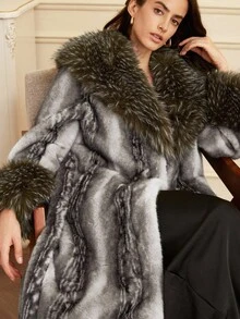 GENKIRA 2025新款仿狐狸毛大衣女款水貂皮大衣全貂皮大衣中长款皮草夹克 - 灰色 - 查看 7