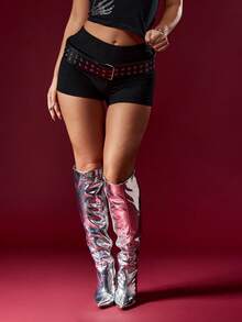 Missguided x Playboy Hot Pants With Lace Up Back Detail And Rhinestone Bunny Accent - Black - View 3