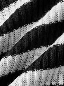 Skyraze Casual Patchwork Striped Distressed Knit Sweater In Fall/Winter