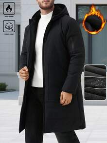 Manfinity Homme Men's Solid Color Minimalist Casual Hooded Long Sleeve Thermal Lined Winter Coat , Fall - Black - View 5