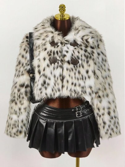  Y2K Amplova Polka Dot Zip Up Short Faux Fur Jacket For Winter Cheetah Print Jacket Faux Fur Coat Animal Print Clothes Leopard Print Jacket