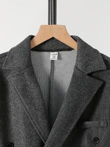 SHEIN 1 件青少年男孩绅士风格单件深灰色百搭时尚长夹克，绅士高端西装长外套，优雅学院风个性化服装，日常休闲外套，优雅简约风格秋冬长外套，适合婚礼、婚礼嘉宾、花童、戒指男孩