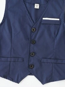 SHEIN 4件套青少年男孩高级优雅时尚正装套装，适合宴会、婚礼、舞台表演和主持。包含西装外套、修身背心、白色长袖衬衫和休闲裤。适合晚宴、典礼、舞台表演、聚会、T台走秀、洗礼、商务、生日派对、婚礼、毕业典礼 - 四季皆宜 - 藏蓝色 - 查看 6