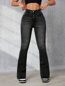 SHEIN Tall 女士休闲百搭喇叭口袋牛仔裤