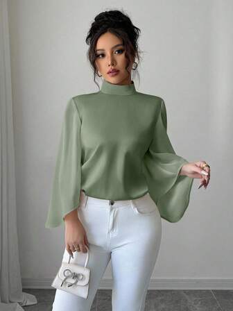 Rafferiza 女士优雅法式缎面和缎面拼布衬衫