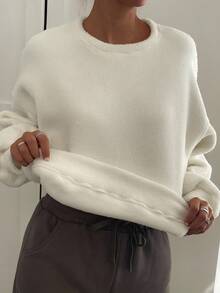 Livesso 女士宽松商务休闲简约保暖内衬厚款运动衫，秋冬 - 米色 - 查看 10