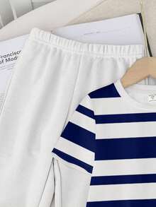 SHEIN 2件套男童休闲条纹圆领短袖上衣和裤子套装 - 彩色 - 查看 6