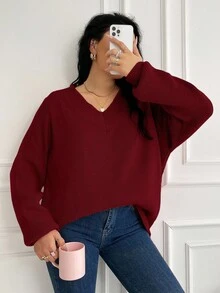 EURMUSE Plus Size V-Neck Long Sleeve Sweater, Winter