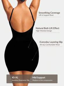 SHAPORA 纯色紧身吊带背心露背女士塑身衬裙 - 黑色 - 查看 2