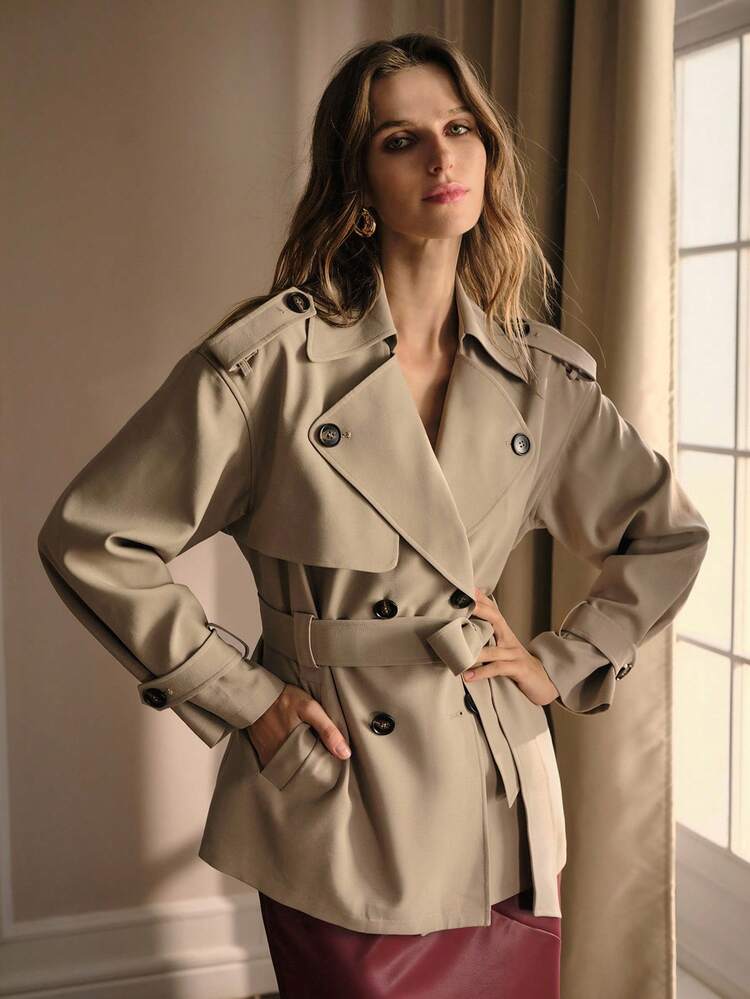 MOTF PREMIUM DOPPELREIHIGER GEGÜRTETER TRENCHCOAT - Khaki - Übersicht 6