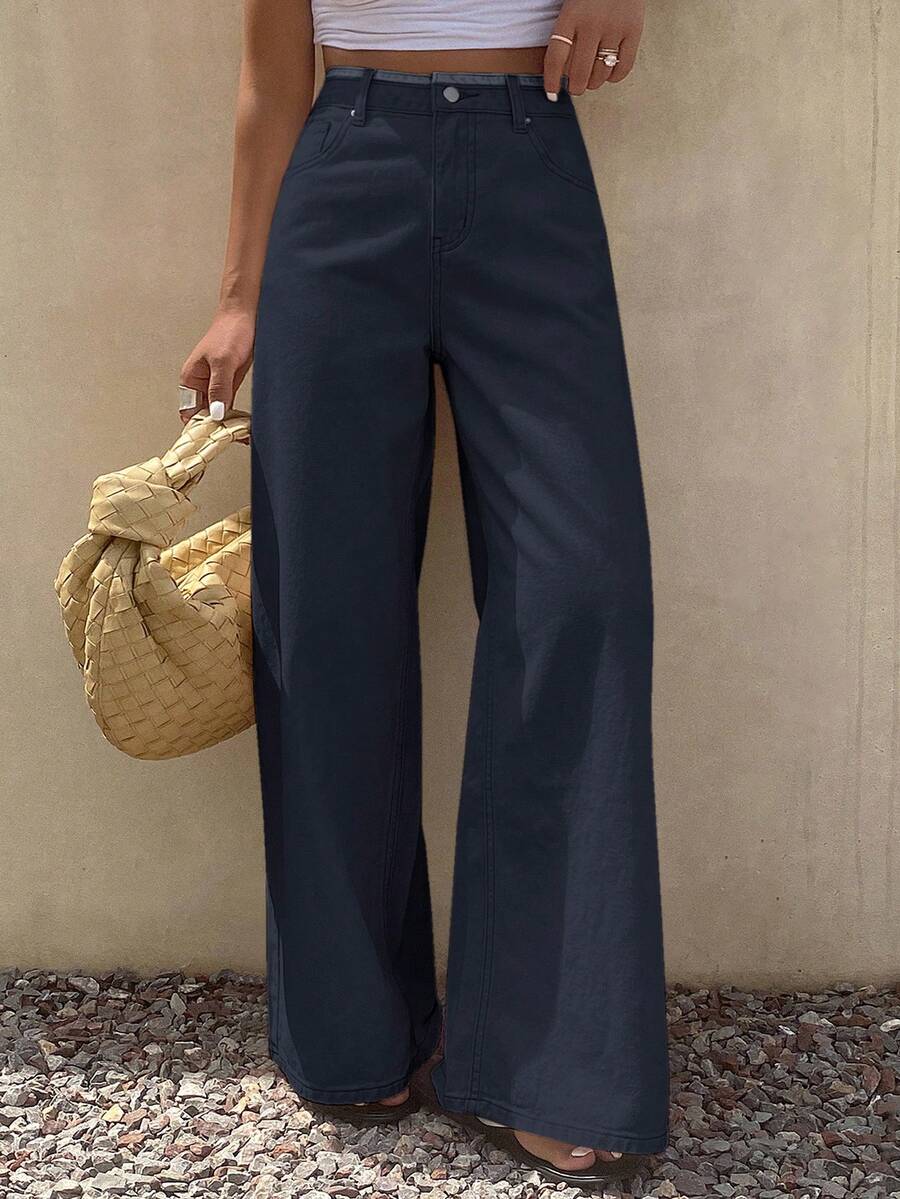 Dazy-Less Women's Loose Casual Straight Leg Jeans, Summer New Arrival Business Casual Woman - Dark Wash - View 1