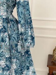 SHEIN Clasi Đầm Maxi họa tiết hoa cổ tròn tay dài cỡ lớn dành cho nữ, phong cách tối giản thanh lịch, thích hợp mặc hàng ngày, hẹn hò và dự tiệc - Nhiều màu - Xem 3