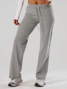 Musera Sport 女士直筒抽绳腰带运动裤，适合板式网球、网球、匹克球、健身房、瑜伽、普拉提、日常休闲穿着 - 灰色 - 查看 3