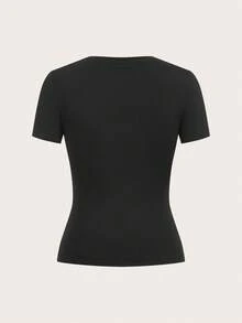 SHEIN EZwear 2 件百搭圆领紧身短袖 T 恤，百搭，多种面料可选 - 黑色 - 查看 5