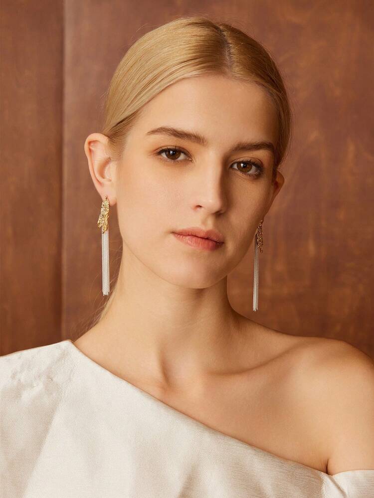 18K GOLD PLATED TASSEL COLORBLOCK TEXTURED DANGLE EARRINGS
