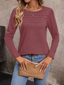 EMERY ROSE Einfarbiges, rundhalsiges, lässiges, vielseitiges, modisches Langarm-Pullover-T-Shirt