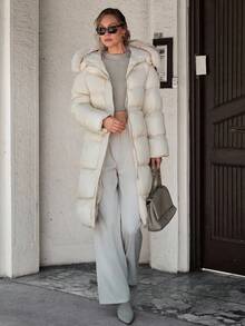 CLARA VERO PADDED HOODED WINTERCOAT WITH ZIPPER - Beige - View 6