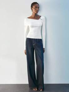 Maija White Asymmetric Ruched Front Rose Gold Metal Button Decor Long Sleeve Minimalist Elegant Blouse For Women White Top Women Long Sleeve White Top Fitted Tops Women Women Long Sleeve Tops White Tops Women,Fall Women Clothes,Halloween,Fall Clothes For Women