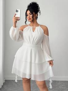 Elenzga Women's Off-Shoulder Solid Color Sweetheart Neck Lantern Sleeve Dress