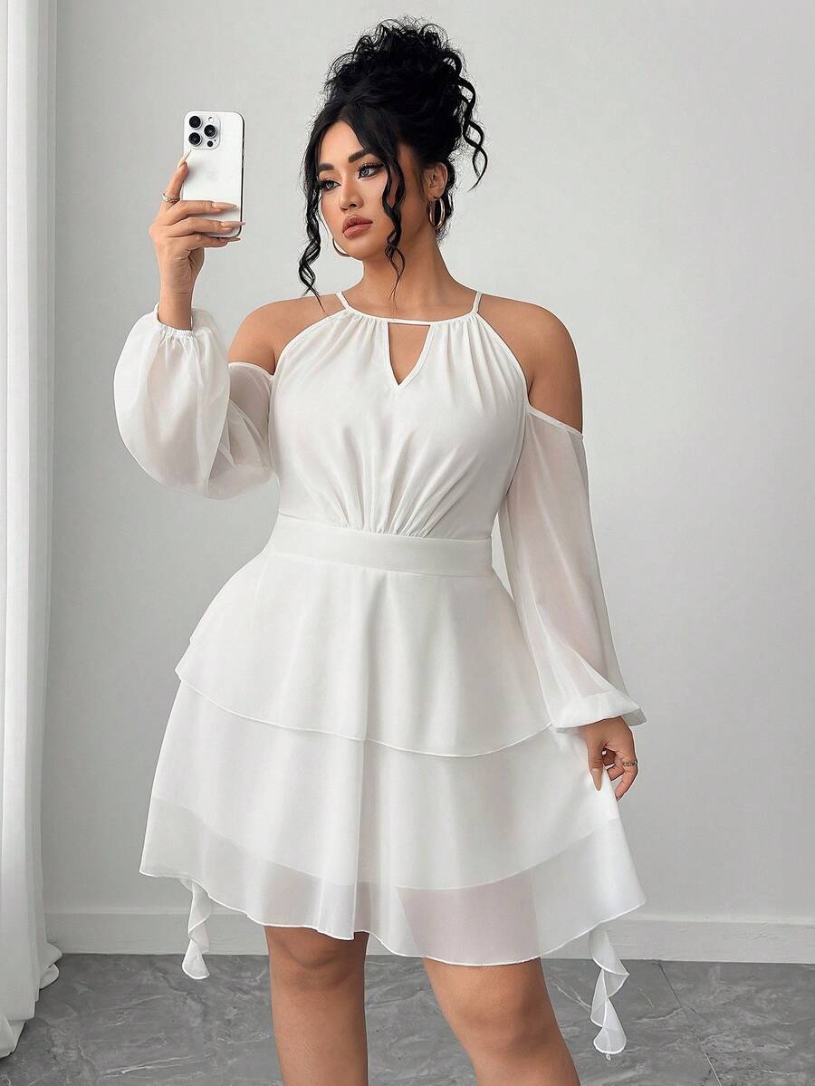 Elenzga Women's Off-Shoulder Solid Color Sweetheart Neck Lantern Sleeve Dress