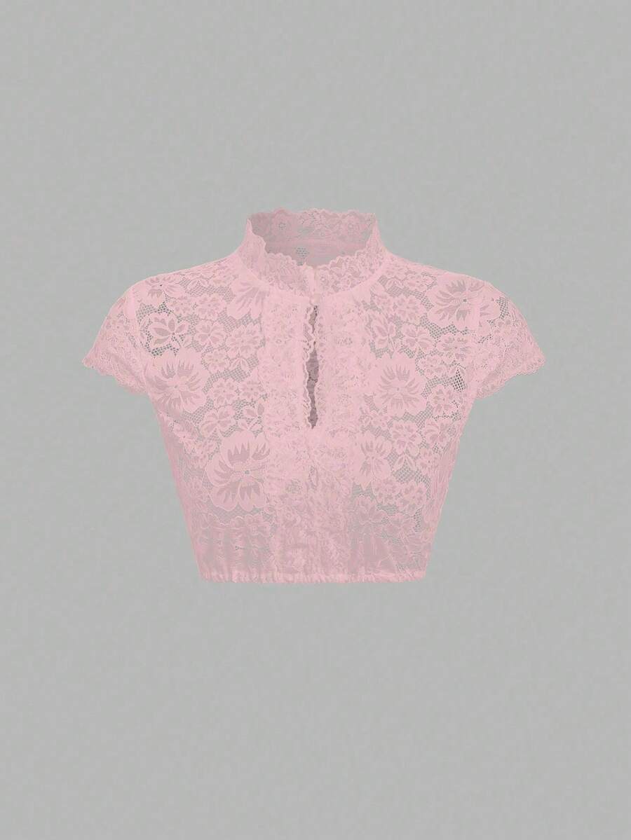 Fairmaia 时尚优雅的德国传统蕾丝领女式衬衫 - 粉色 - 查看 1