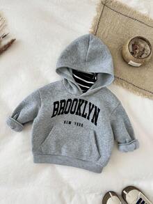 SHEIN 男婴保暖内衬卫衣，针织套头衫，休闲字母图案圆领长袖上衣，适合室内、室外、日常穿着、运动、聚会、秋冬季摄影等场合。 - 灰色 - 查看 7