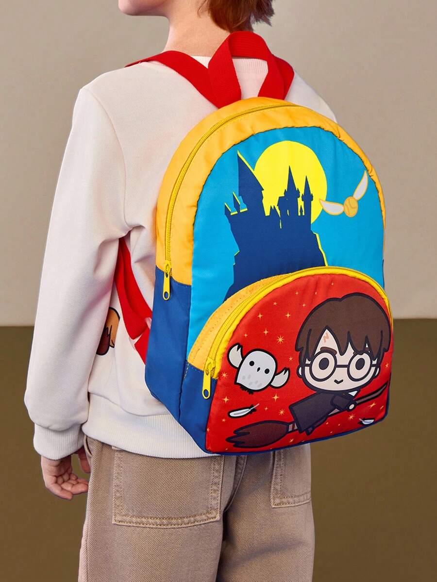 HARRY POTTER X SHEIN 1 件可爱卡通图案迷你涤纶背包，可调节肩带 - 彩色 - 查看 1