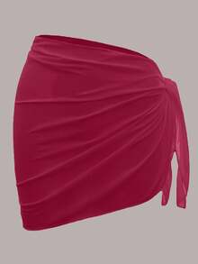 Swim Basics 优雅红色结饰罩衫裙，网眼海滩度假休闲装，适合春夏季 - 紅色 - 查看 1