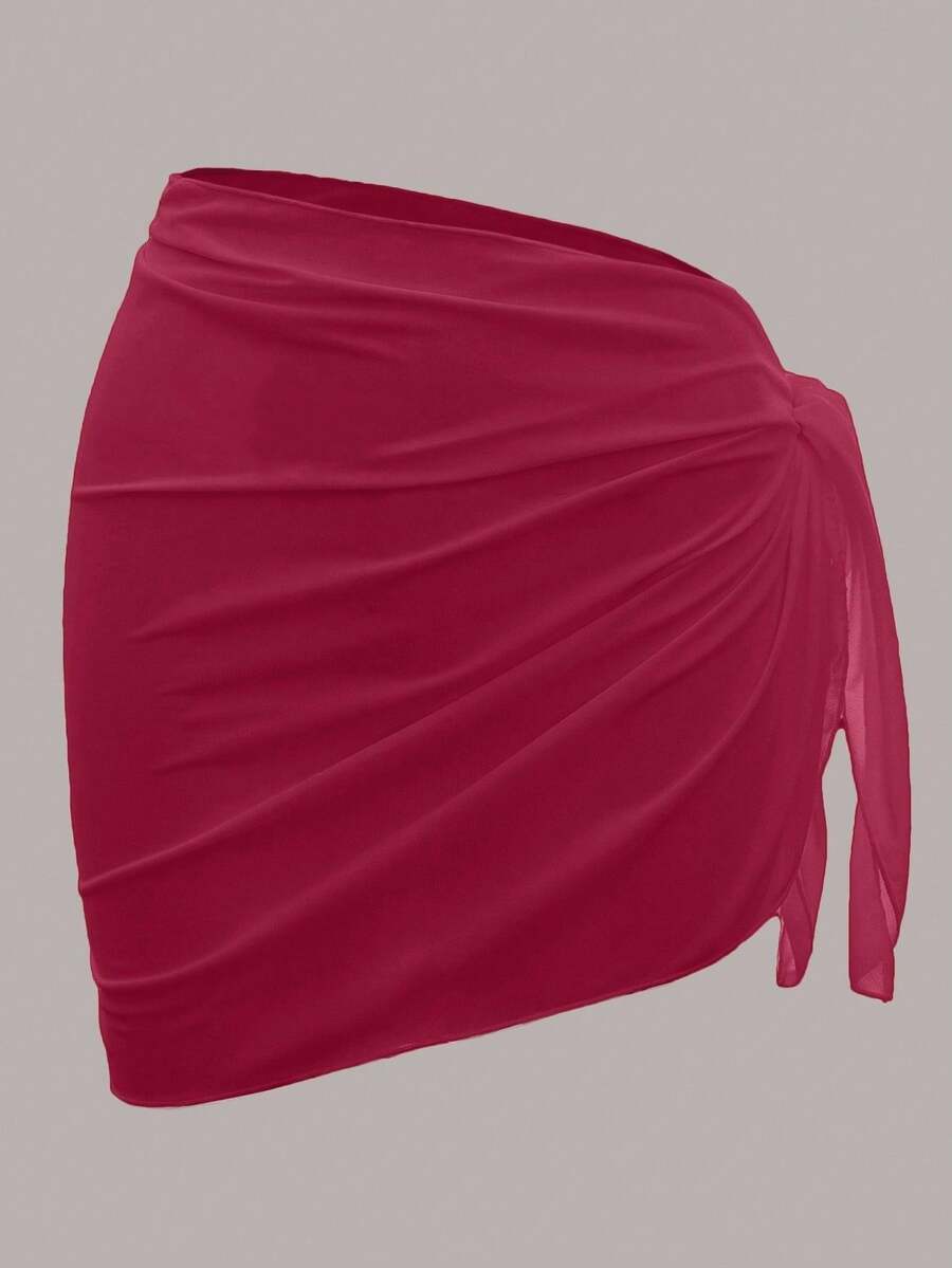 Swim Basics 优雅红色结饰罩衫裙，网眼海滩度假休闲装，适合春夏季 - 紅色 - 查看 1