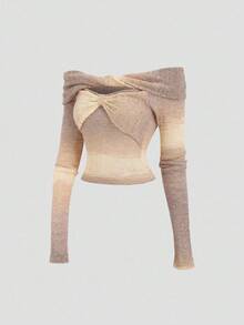 Sweetra New Autumn/Winter Ombre Off Shoulder Sexy Cute Sweet Pullover Sweater - Yellow - View 1