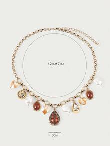 Glisma 1 pieza Collar con colgante de gota de agua estilo vintage chapado en oro de 18K con perla falsa para mujeres