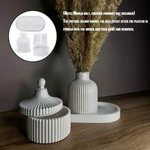 Bộ 4 khuôn silicon tự làm hình tròn sọc, khuôn bình hoa hình tháp Mông Cổ, hộp đựng nến, hộp đựng trang sức có nắp, đế oval, khay, đế lót ly, khuôn bê tông, khuôn thạch cao, khuôn nhỏ giọt nhựa epoxy, đồ trang trí bàn làm việc. - khuôn silicone trắng - Xem 12