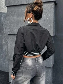 SHEIN ICON 秋冬女士黑色长袖时尚夹克 - 黑色 - 查看 4