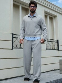 DAZY Herren graues Crop Top mit Metallknöpfen, kombiniert mit Poloshirt, Herbst - Grau - Übersicht 6