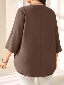 EMERY ROSE Blusa de manga 3/4 morada y roja talla grande, primavera temprana - Marrón - Ver 2