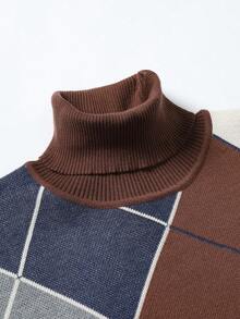 Manfinity Hypemode Men's Diamond Pattern Casual High Neck Long Sleeve Pullover Sweater, Fall Winter - Multicolor - View 6