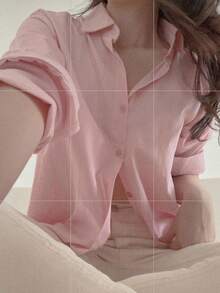 DAZY Áo cánh trơn màu rộng rãi, đa năng, thường ngày cho nữ, quần áo mùa thu, áo dài tay - Hồng - Xem 10