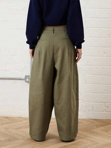 COUREZ Low Rise Baggy Balloon Trousers With Front Pleat Detail /Y2K Going Out Outfits Fall Women Clothes Winter Clothes For Women Gothic Club Outfits Women Sexy - Army Green - View 3