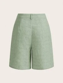 Ellevyn Women's Minimalist Front Button Vest And Shorts Set, Office/Commute Style, Summer - Green - View 7