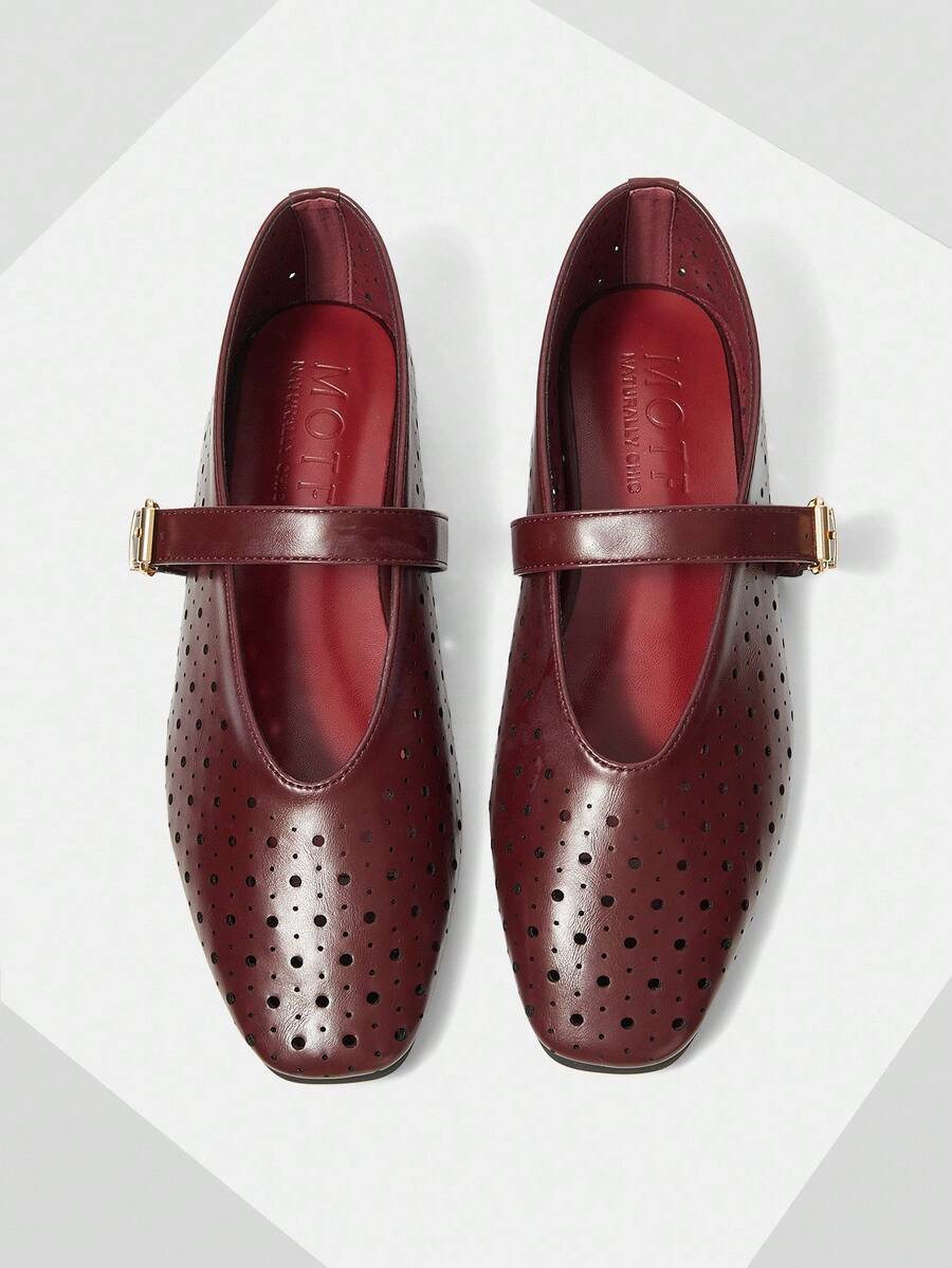 MOTF PREMIUM GIÀY MARY JANE MŨI VUÔNG BẰNG DỄ ĐI LẠI, THOẢI MÁI, ĐA NĂNG, CẮT LASER DÀNH CHO NỮ - Màu Đỏ Sâu - Xem 1