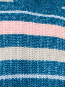 Nöista Pulover cu guler rotund în dungi albastre, roz și gri, cu o siluetă relaxată, ideal pentru femei pentru o ținută casual, șic și elegantă de iarnă.