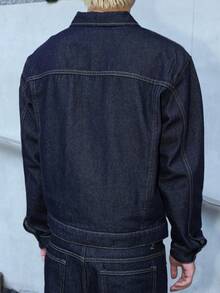 Manfinity EMRG 男士深蓝色牛仔两件套，休闲夹克和宽松长裤，春秋季