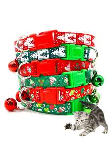 PETSIN 1 Christmas Pet Collar, Cat Collar, Dog Collar, Snowflake Print With Bell, Adjustable Size Pet Collar, Christmas Decoration, Ornament, Pet