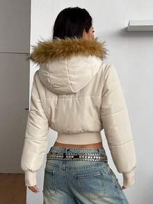 Coolane Women's Winter Streetwear Basic Quilted Coat With Flannelette Hat,Fall - Apricot - View 6