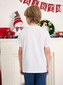 SHEIN 男童休闲时尚圣诞可爱2025图案圆领T恤 - 白色 - 查看 5