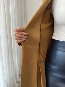 Elenzga Áo khoác blazer dài cổ bẻ, viền loe bất đối xứng dành cho nữ, thích hợp cho các buổi đi chơi mùa thu/đông, hẹn hò, đi làm, công sở, phong cách Pháp thanh lịch - màu nâu - Xem 7