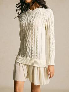 SHEIN PariChic Robe pull à manches longues minimaliste de couleur unie pour femmes, convenant pour un port quotidien, automne/hiver - Tabac - Voir 5