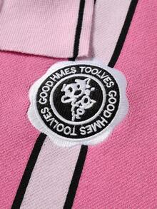 Manfinity EMRG Men's Casual Loose Fit Letter & Striped Pattern Pink Long Sleeve Sweater, Autumn